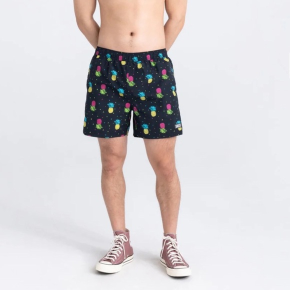Saxx Go Coastal 2N1 Classic Swim Volley 5" with liner Pineapple Flip- Black - Picture 1 of 6